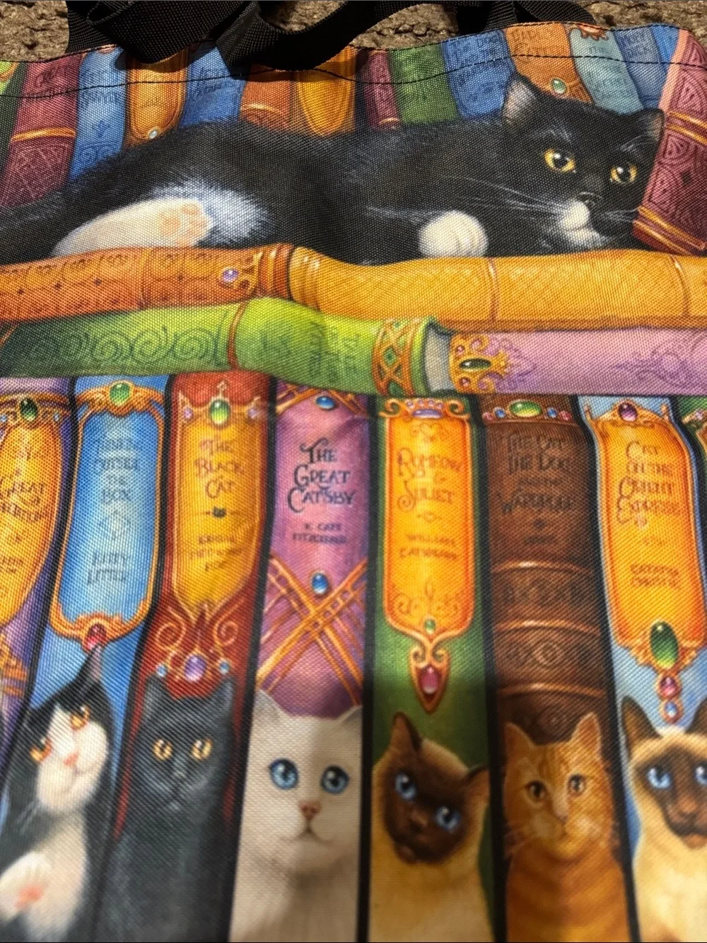 Cat-Themed Bookstack Tote Bag in Multicolor